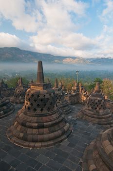 Borobudur temple at sunny morning. Central Java, Indonesia