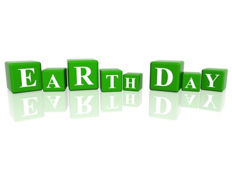 3d green cubes with letters makes Earth Day