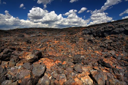 Volcanic rock stretches into the landscape at Craters of the Moon National Monument of Idaho.