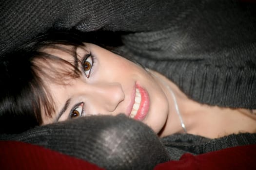 Portrait of brunette with big eyes and big lips