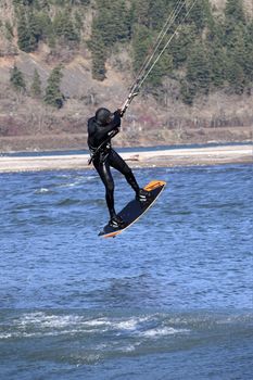 Wind surfers enjoying the pull, Columbia River Gorge OR.