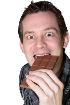 Picture of a man eating a chocolate plate