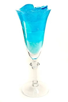 Picture of a wine glass with blue icecubes