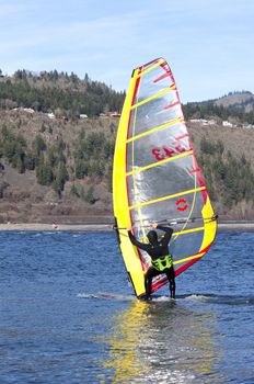 Wind surfing in Hood river Oregon a steady approach.