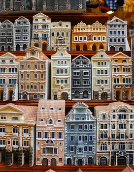 Toy souvenirs as typical Czech houses in a store in Prague, Czech Republic