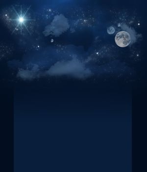 Banner set of brilliant star sky with clouds and planets