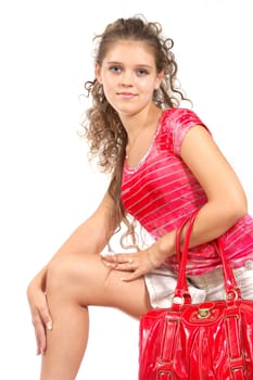 An image of a nice girl with red bag