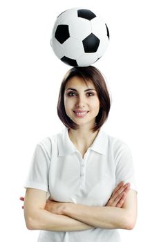 An image of of nice woman with soccer ball