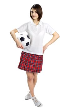 An image of of woman with soccer ball