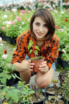 An image of a girl with a plant in a pot