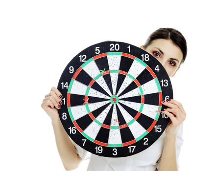 An image of a girl holding dartboard