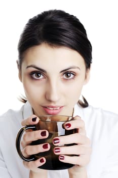 An image of young woman drinking tea