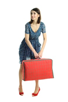 An image of young woman with suitcase