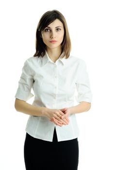 An image of a young beautiful manager in white blouse