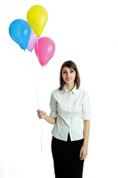 An image of a young beautiful woman with balloons