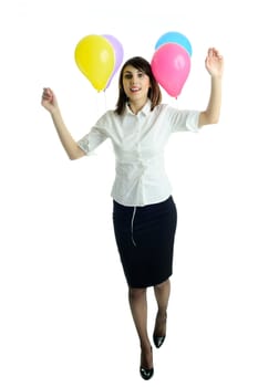 An image of a young woman with balloons