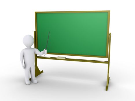 3d person as teacher is in front of chalkboard