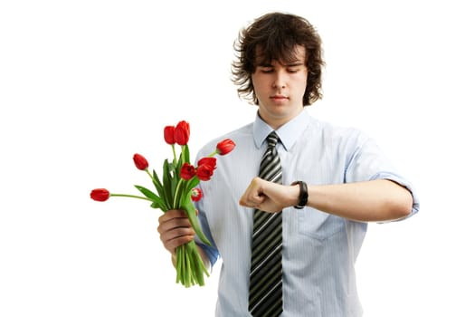 A portrait of a young man waiting his woman