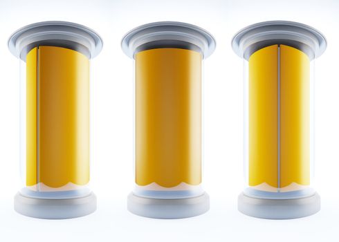 A 3d illustration of blank template pillars isolated on white background.