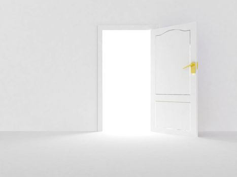 open door over white background