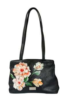 A floral pattern womens hand bag, isolated on a white background