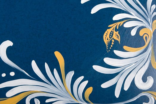 white and yellow flower pattern print on blue leather