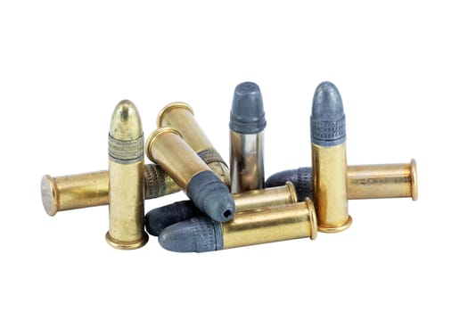 bullets 22 caliber long rifle of various kinds cut on the bottom