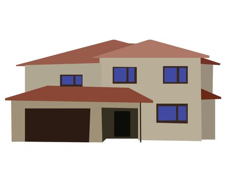 Vector image of two floored house with garage