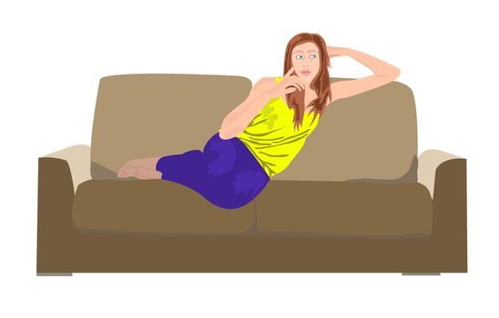 Woman taking rest on sofa thinking about something