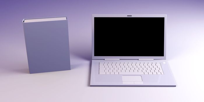 A Laptop with books. 3D rendered illustration.  