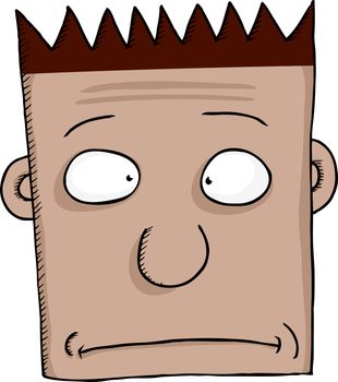 Cartoon of worried person with spiked hair over white background