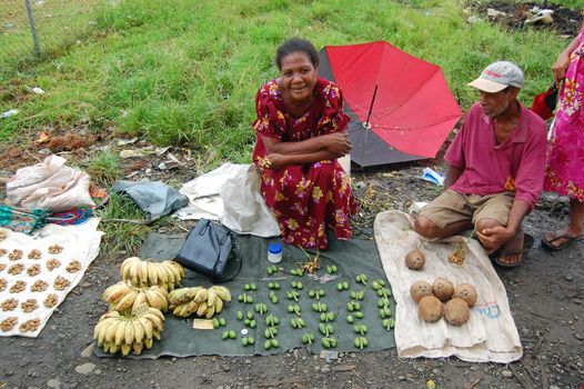 Woman sales fruits and vegitables on market, village in Papua New Guinea