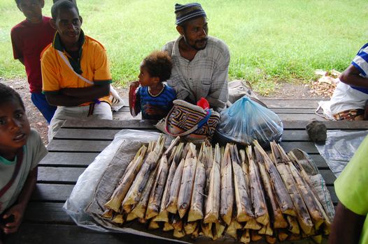 Sago at village market in Papua New Guinea