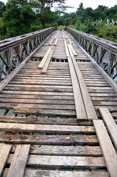 Timber bridge on the road in Papua New Guinea