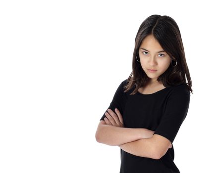 An angry young girl demands attention and recognition with attitude