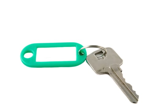 plastic keyholder with key on white background