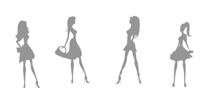 Vector fashion shopping girls silhouettes