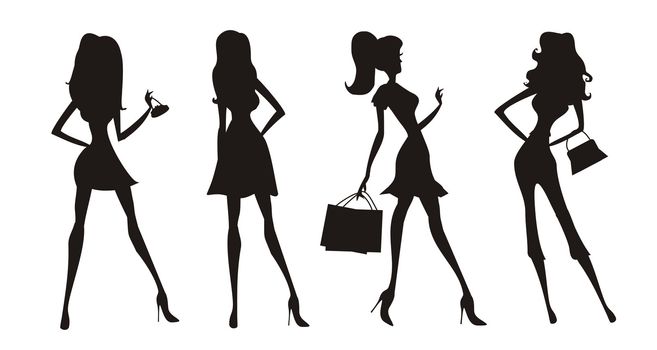 Vector fashion shopping girls silhouettes