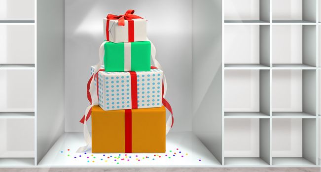 Christmas boxes in the shelf of a department store