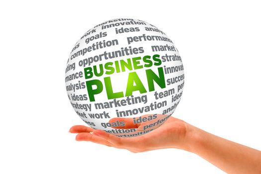 Hand holding a business plan 3d sphere. 