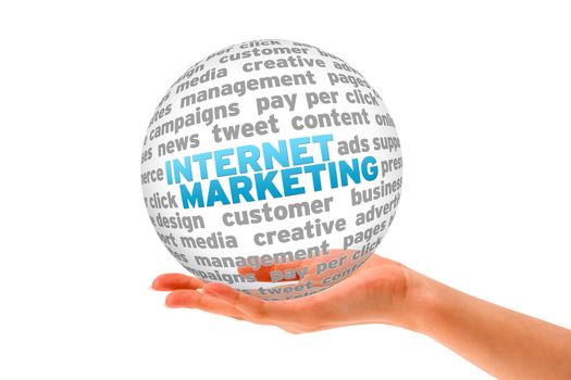 Hand holding a Internet Marketing 3d Sphere.