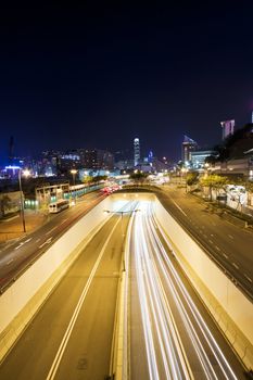 Traffic in downtown of Hong Kong at night