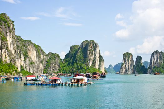 Floating village in Halong Bay, Vietnam, Southeast Asia