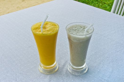 Two fresh tropical milkshakes served in Vietnam