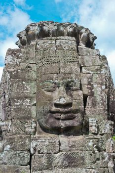 Stone face of Bodhisattva Lokesvara, Bayon Temple - Angkor Area, near Siem Reap, Cambodia, Southeast Asia
