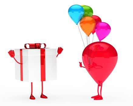 gift and balloon figure on white background