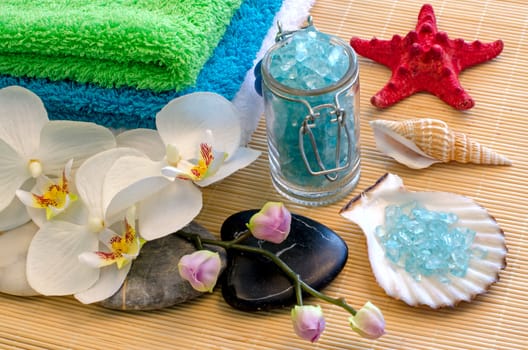 Spa concept with zen stones and orchid. Thailand.