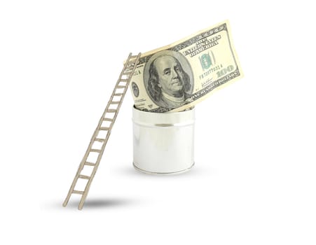 dollars with a ladder on white background