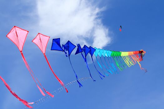 CHA-AM - MARCH 10: Colorful kites in the 12th Thailand International Kite Festival on March 9, 2012 in Naresuan Camp, Cha-am, Thailand