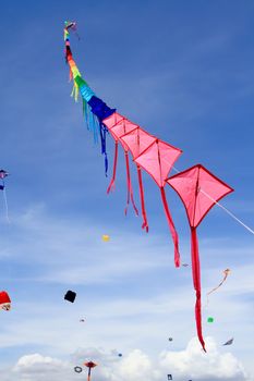 CHA-AM - MARCH 10: Colorful kites in the 12th Thailand International Kite Festival on March 9, 2012 in Naresuan Camp, Cha-am, Thailand